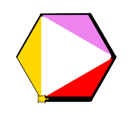 Image showing a hexagon filled with 3 different colors.