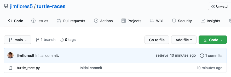 A repository with one commit in GitHub.
