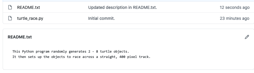 The turtle-races GitHub repo with README.txt added.