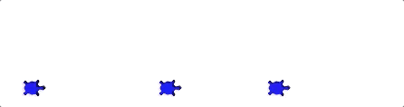 Animated gif showing 3 different turtles. The turtles take turns as they draw one side of a polygon at a time.