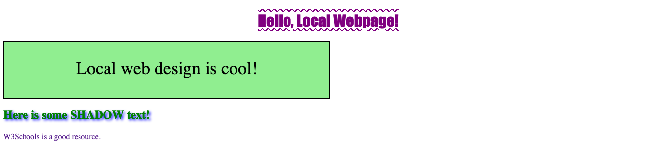 The local webpage with CSS style rules applied.