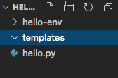 File tree showing the 'templates' directory inside 'hello_flask'.