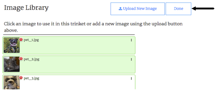 Choose from the list of images in the editor pane.