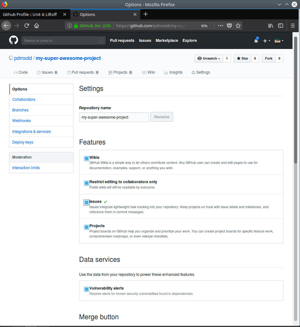Example GitHub Project Issues Settings