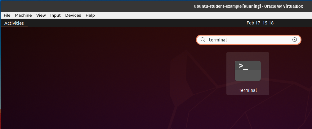 Ubuntu Activities Search: terminal
