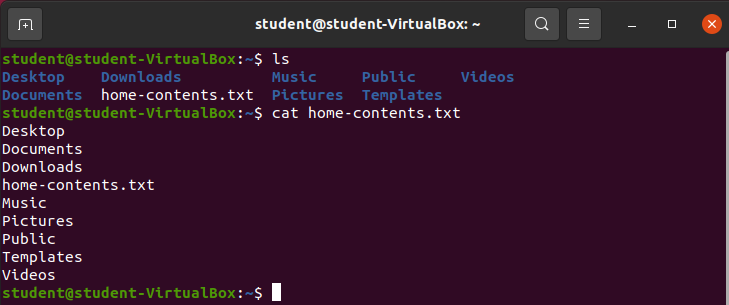 ls &amp;&amp; cat home-contents.txt output