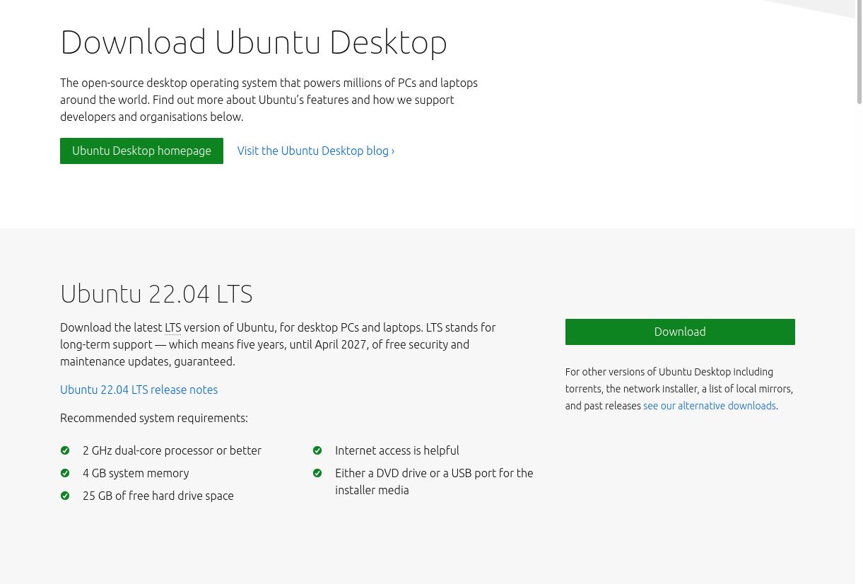 Ubuntu Desktop Download Homepage