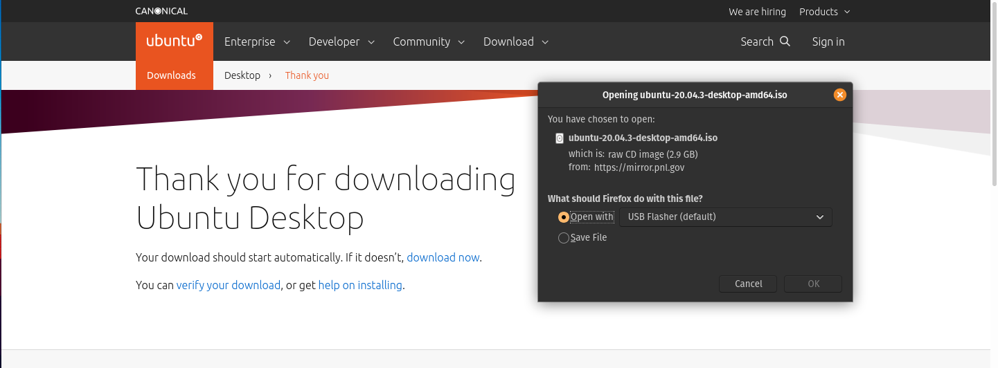 Ubuntu Desktop Download Initiated Page