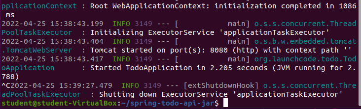 ctrl + c of a running tomcat server output