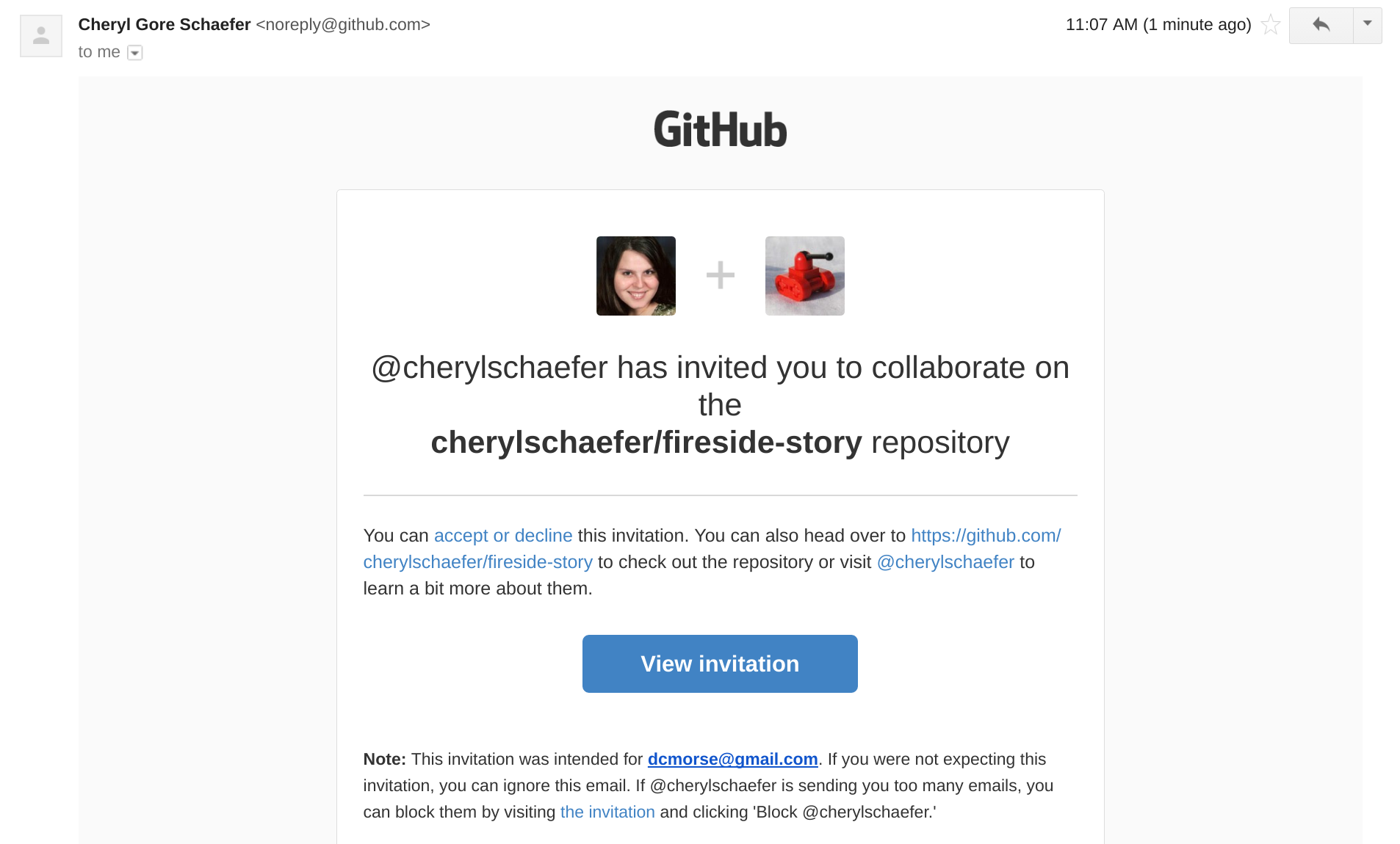 Invited to collaborate email in GitHub